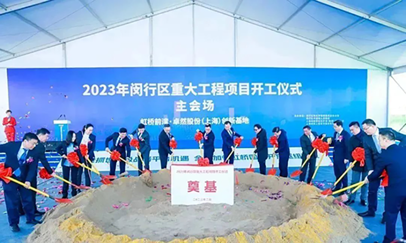 共建未来丨卓然股份（上海）创新基地亮相“2023年闵行区沉大工程项目开工典礼”主会。
